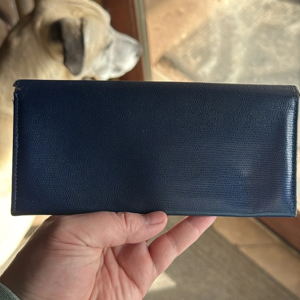 Celine Blue Leather Large Wallet Red Interior Continental Snap Italy - Picture 9 of 9